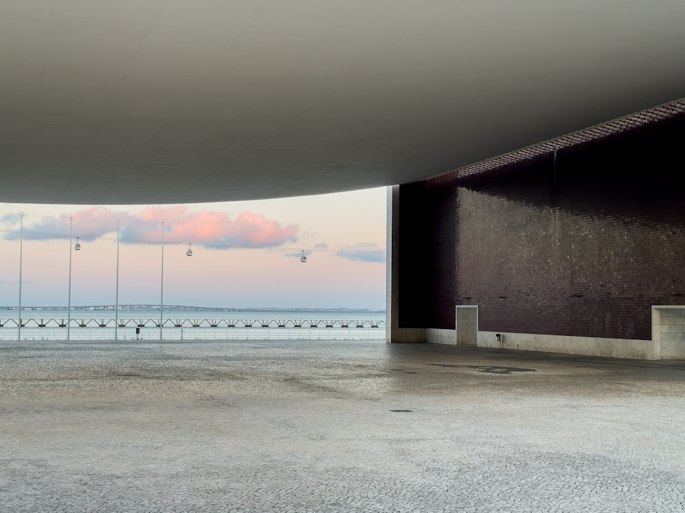 a view of the ocean from inside a building