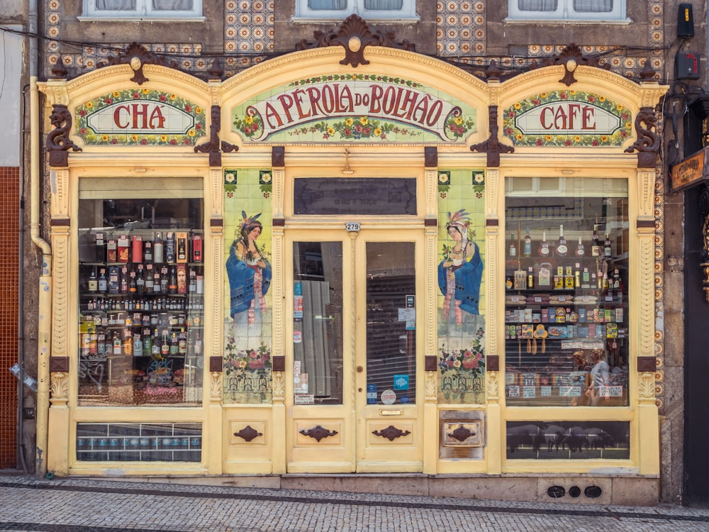 a store front with a lot of bottles on it