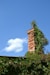 a brick chimney with vines growing on it