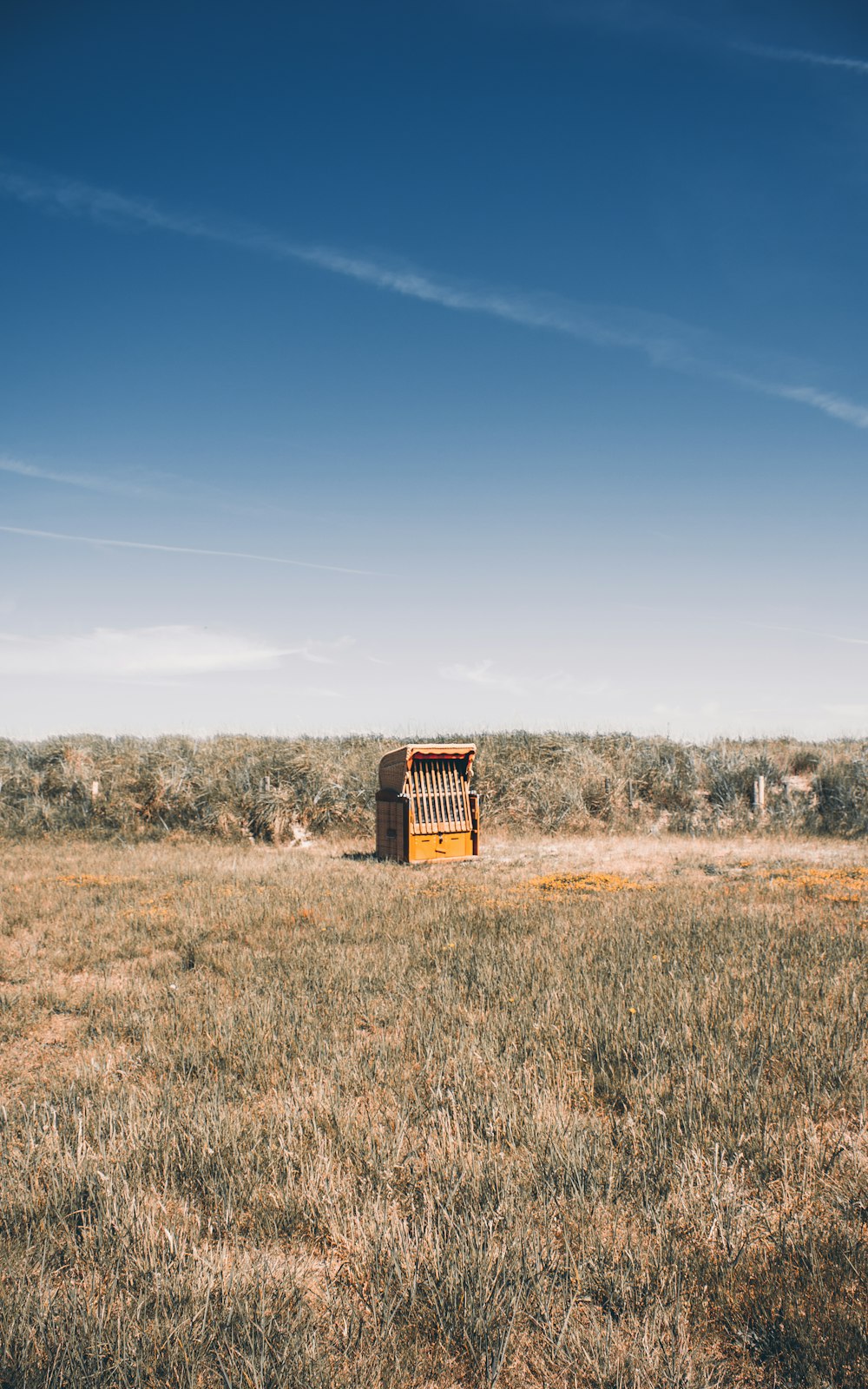 un camion qui est assis au milieu d’un champ