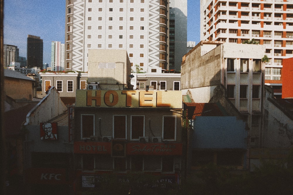 a view of a city with tall buildings