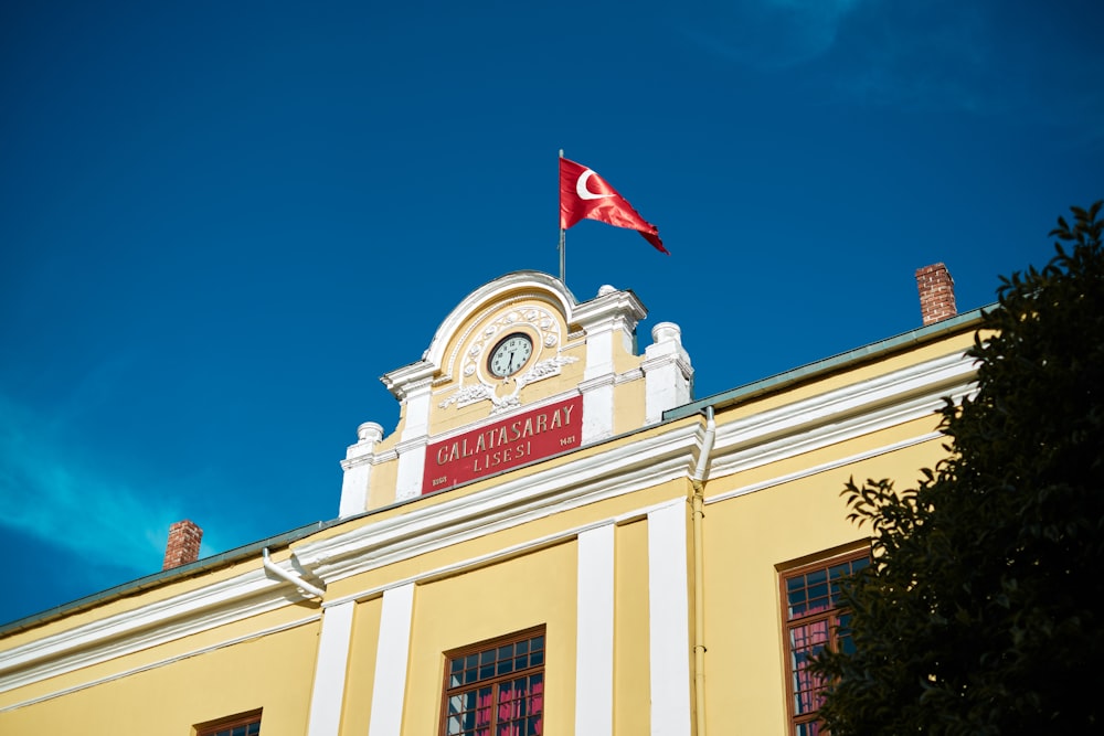 a building with a flag on top of it