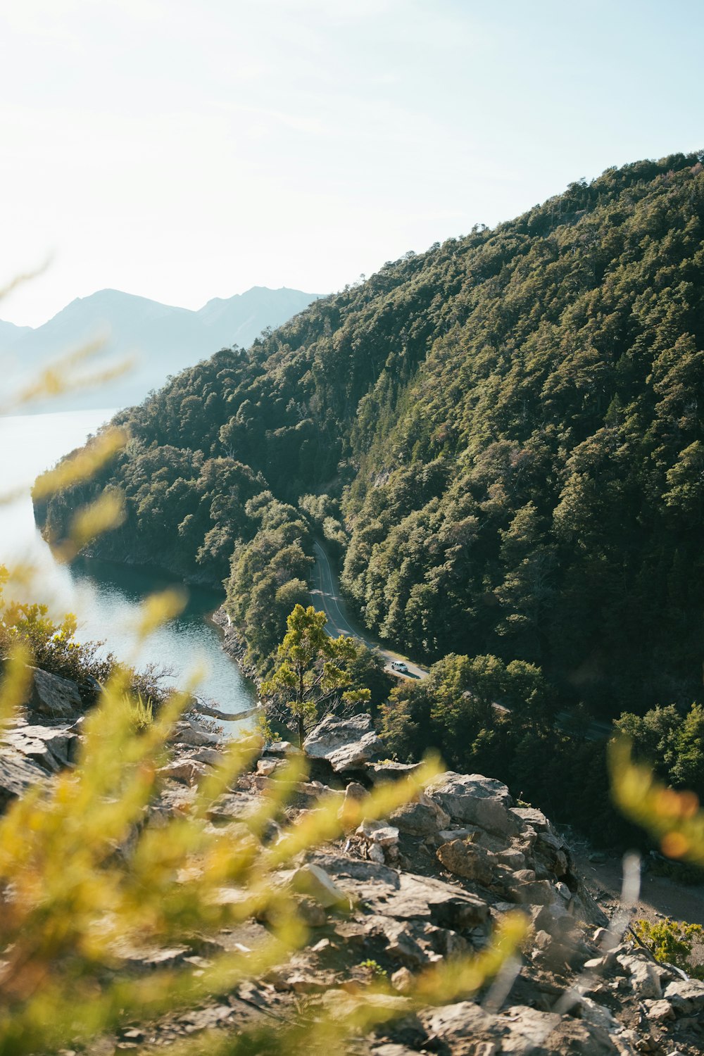 a scenic view of a river surrounded by mountains