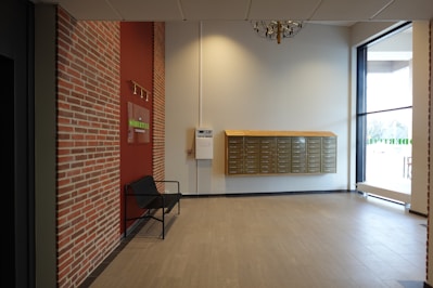 A stylish mailroom table showcasing modern design.