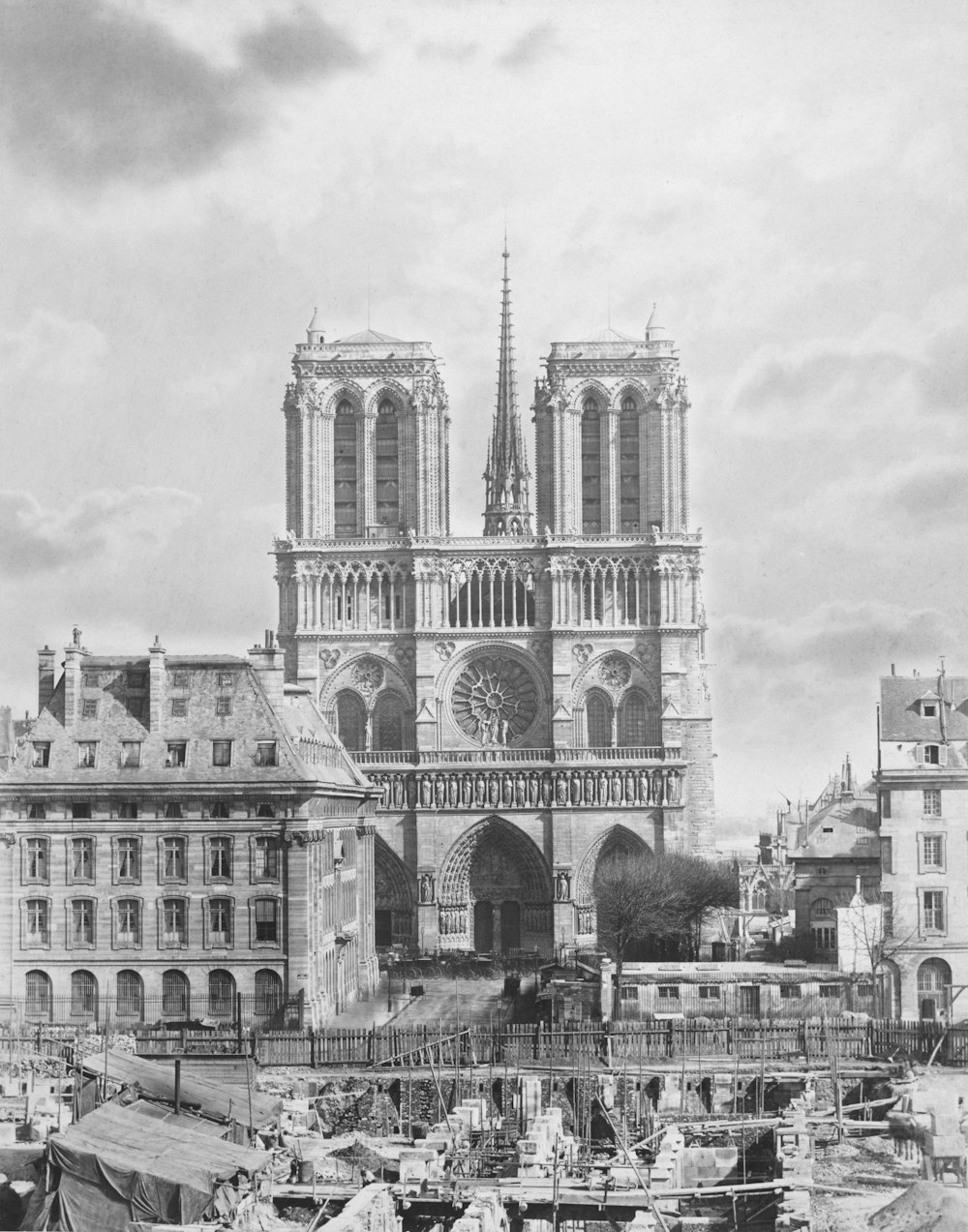 a black and white photo of a large cathedral