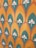 The image features a decorative pattern with repeating geometric shapes resembling pointed arches. Inside each arch is a white stylized floral motif with three leaves. The arches alternate in a layered formation with teal green and mustard yellow as the primary background colors, outlined with a thin brown line.