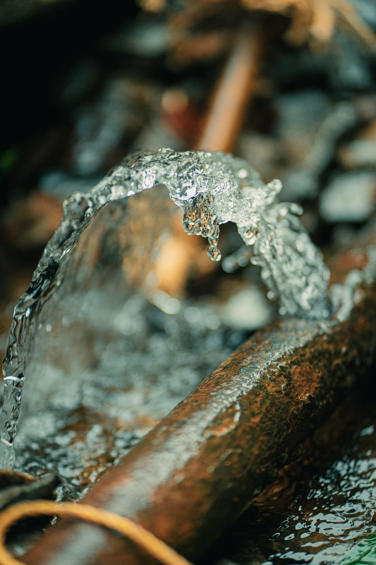 Water bubbling up from a broken pipe in the ground