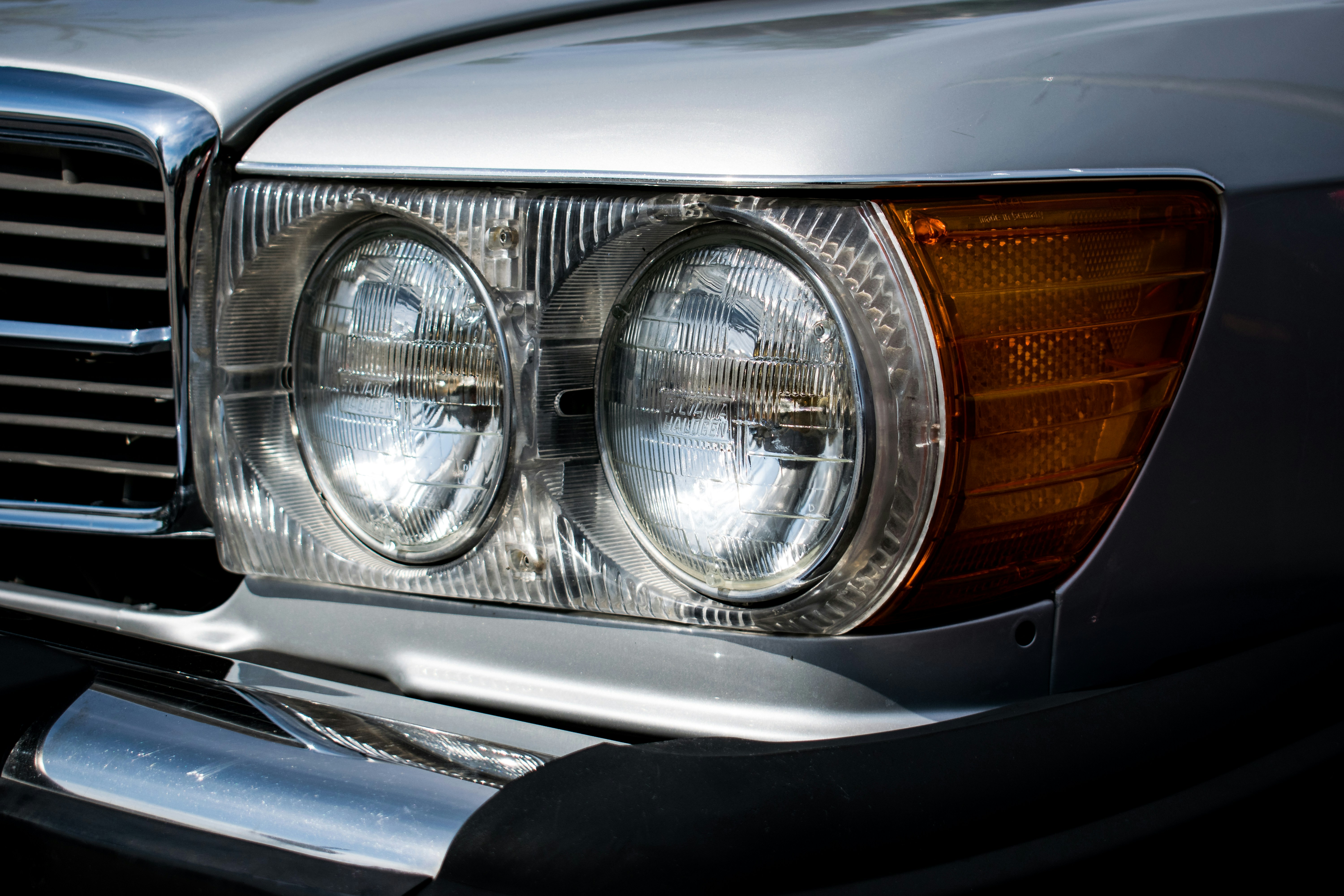 a close up of the front of a car