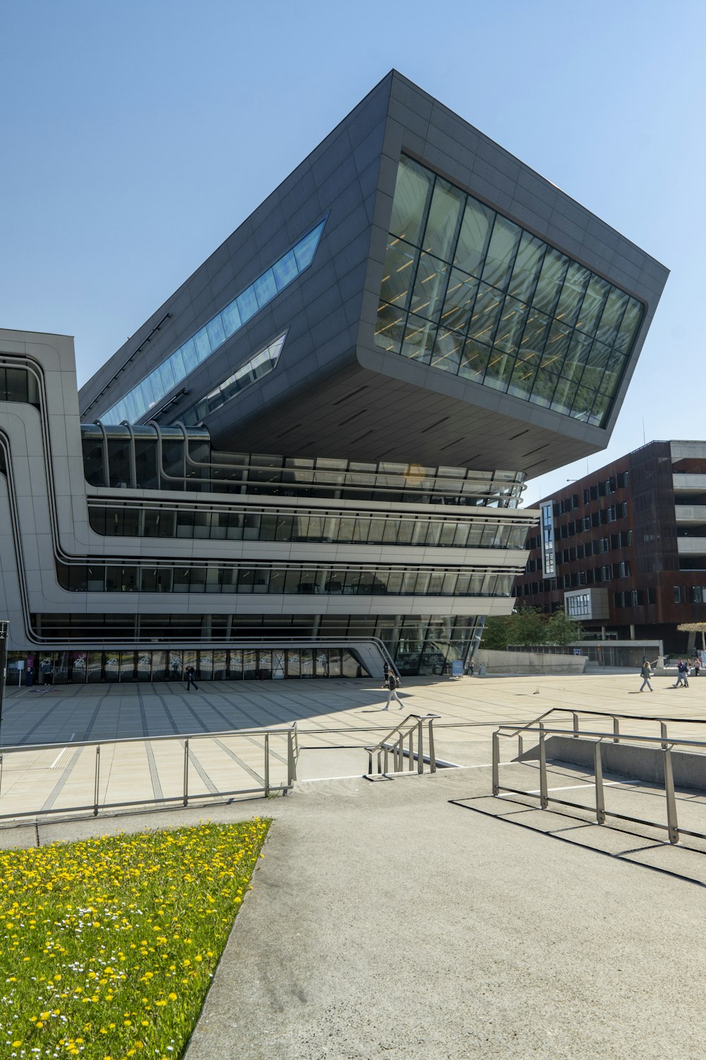 a large building with a very tall glass window