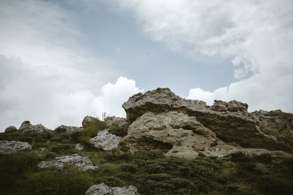 a rocky outcropping on a cloudy day