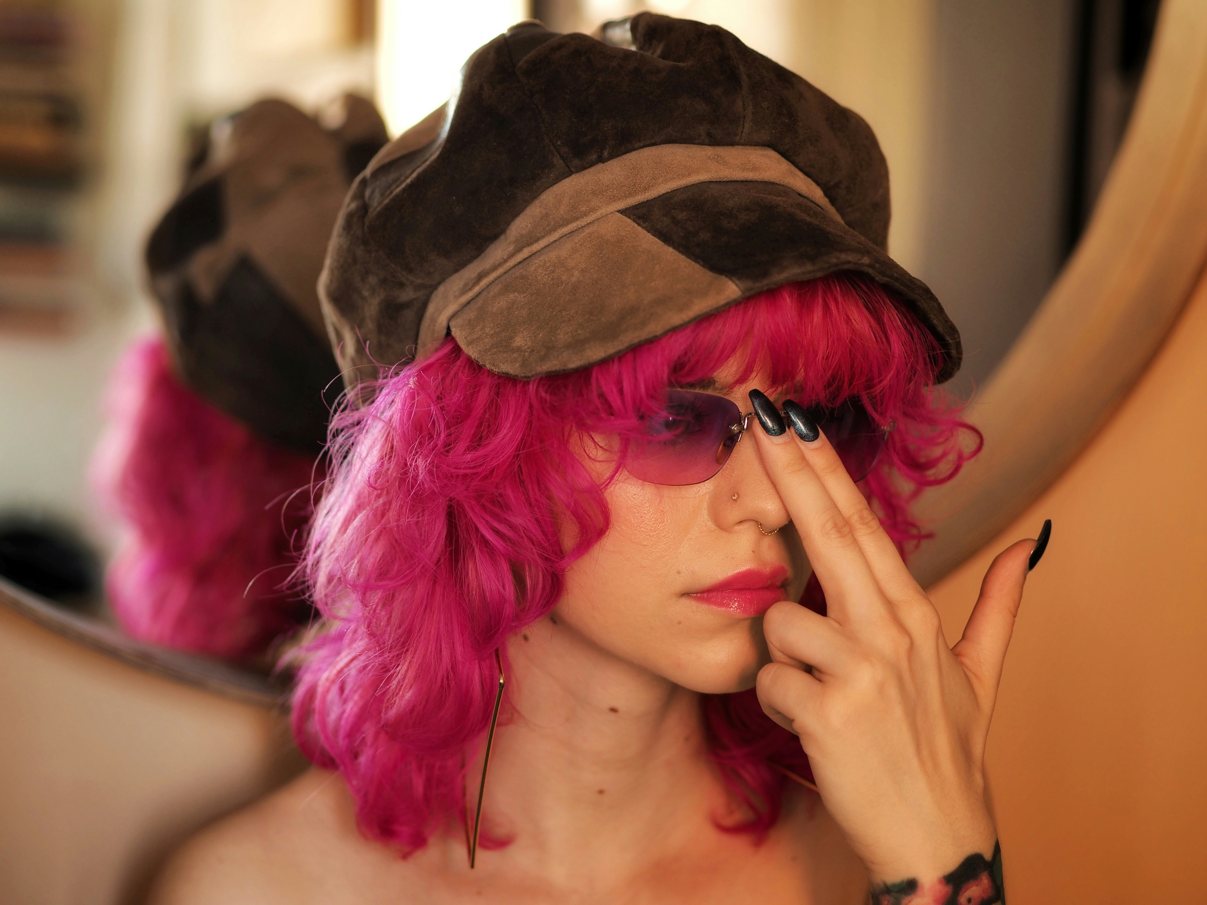 pink curly wavy hair