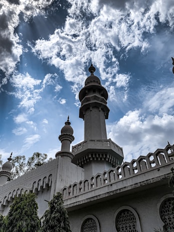 A close-up of the intricate architectural details of the mosque.