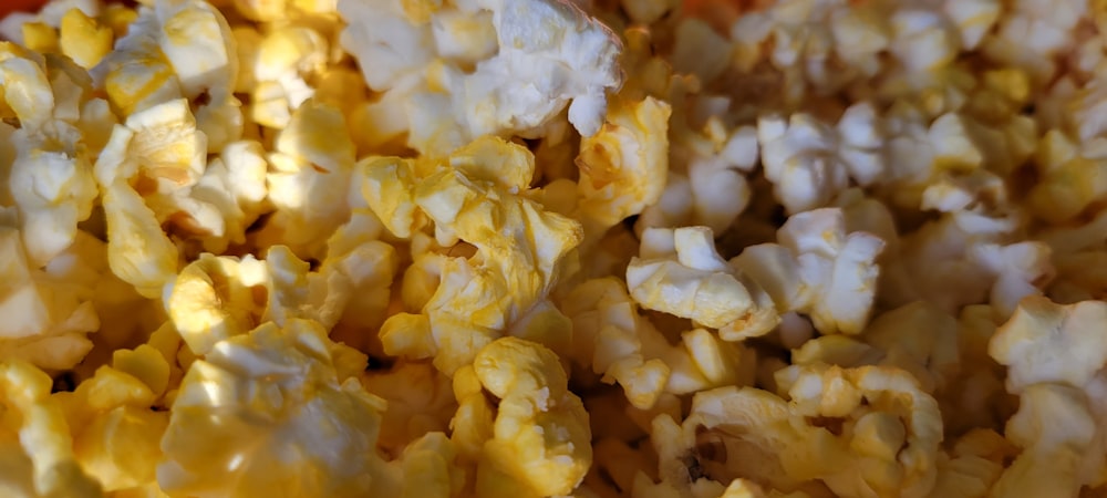 a close up of a bowl of popcorn