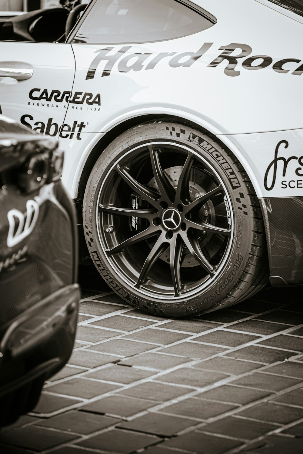 a close up of a tire on a car