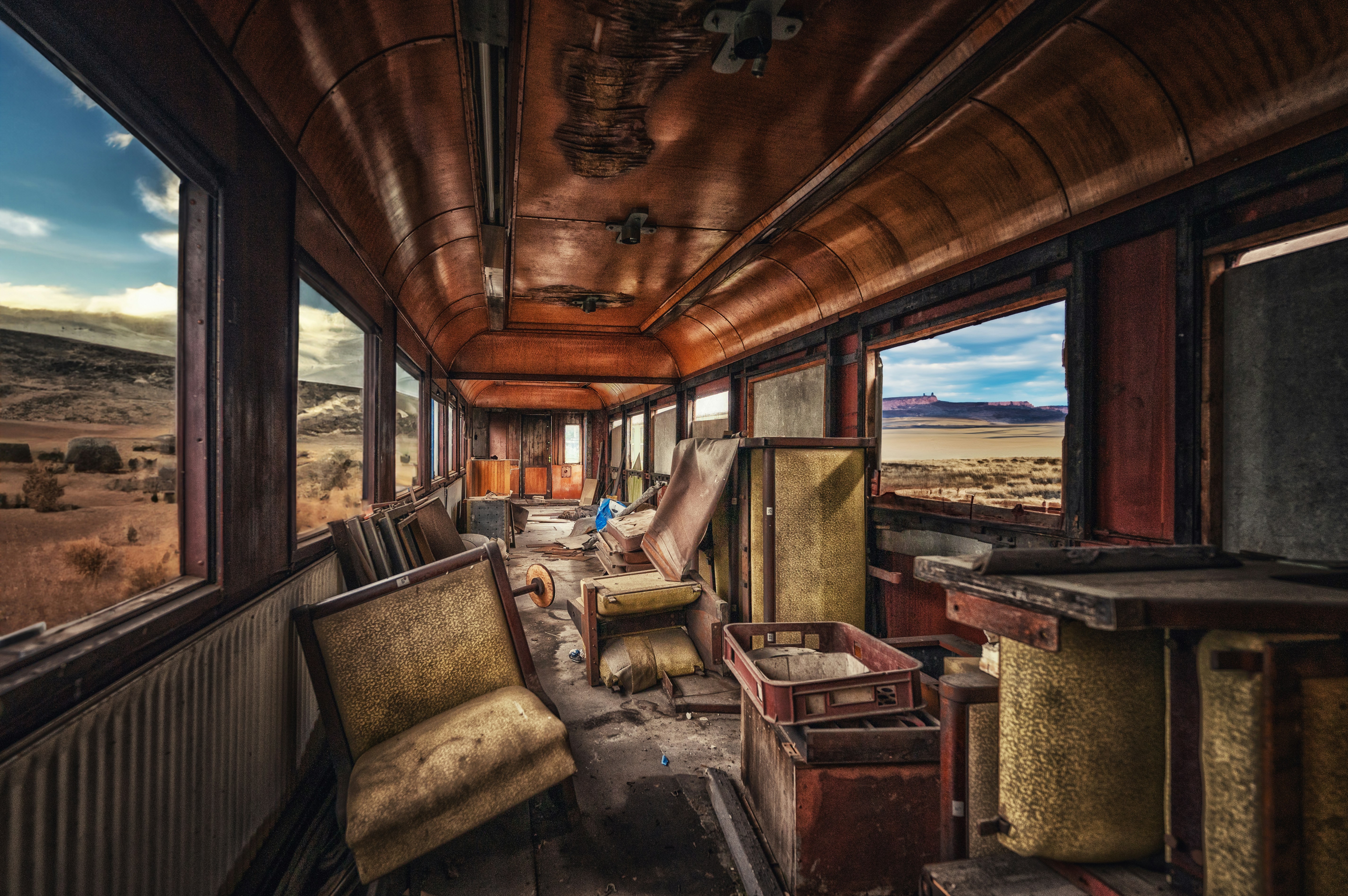 an abandoned train car in the middle of nowhere, On the way in chaos ...
