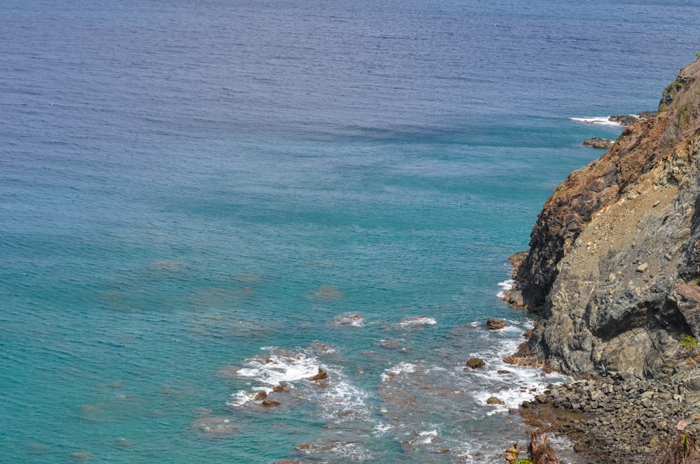 a view of the ocean from a cliff