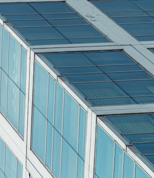 Bright, spotless windows reflecting a sunny day.