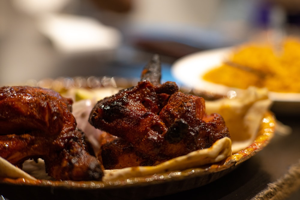 a close up of a plate of food on a table