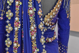 A close-up of luxurious fabrics showcasing intricate designs.