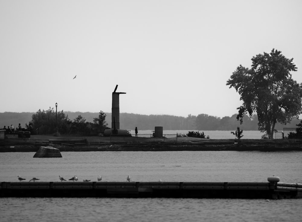 a black and white photo of a body of water