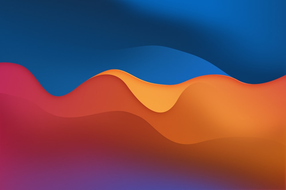 a blue and orange background with wavy shapes