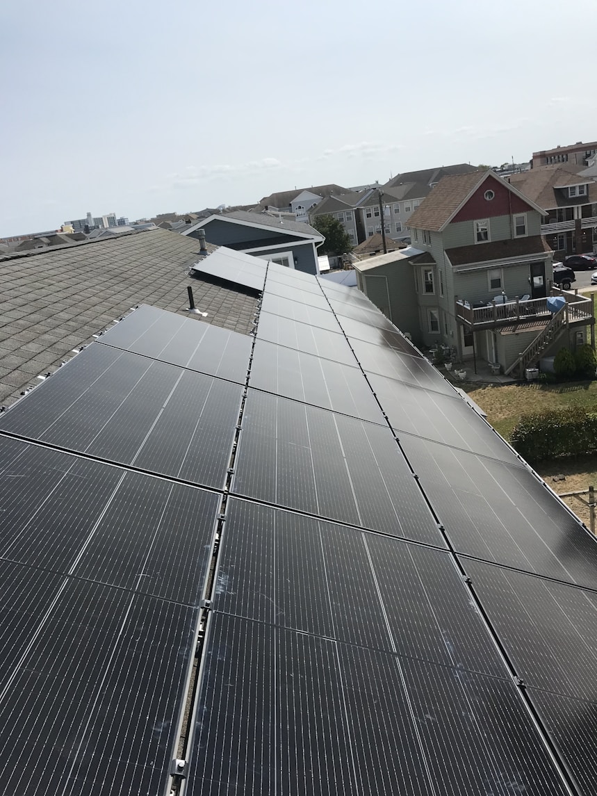 A solar panel installation on a residential roof.