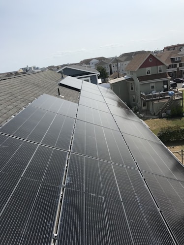 A solar panel installation on a residential roof.