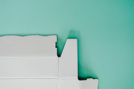 a close up of a white bed frame against a green wall