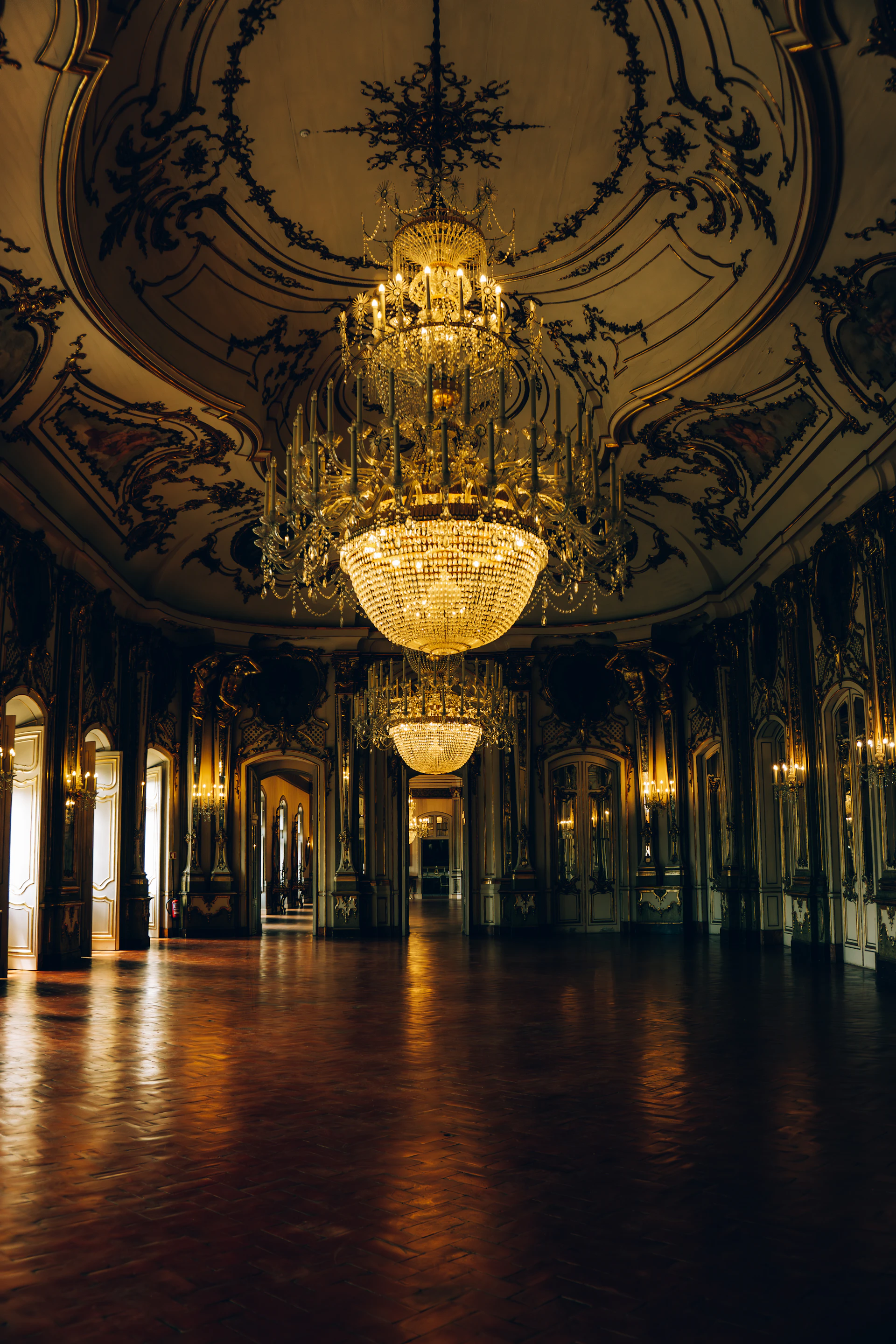 Ornate ballroom with chandelier