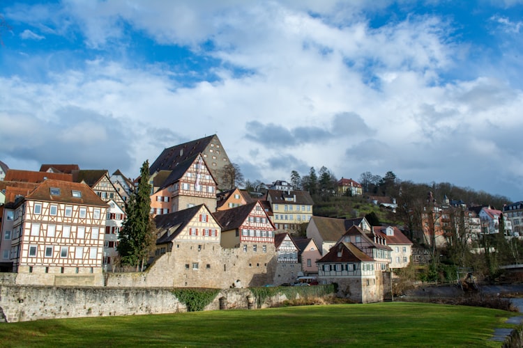 Sunlit medieval village