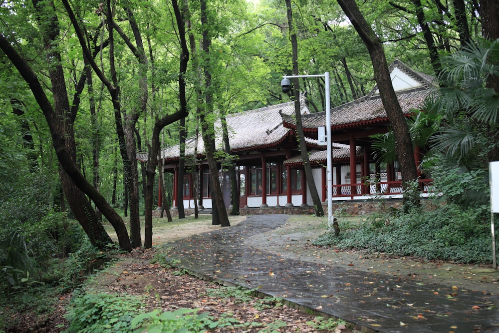 a building in the middle of a forest