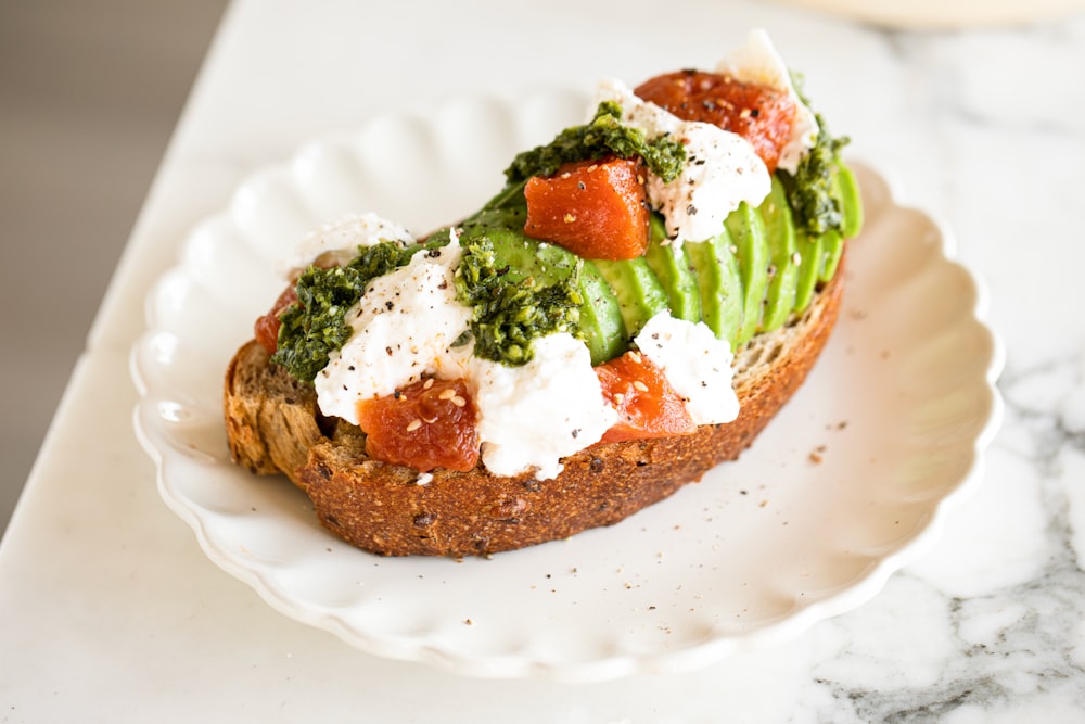 a close up of a piece of bread on a plate