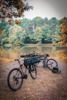 Bicycles parked near a scenic lakeside popular with students for relaxation.