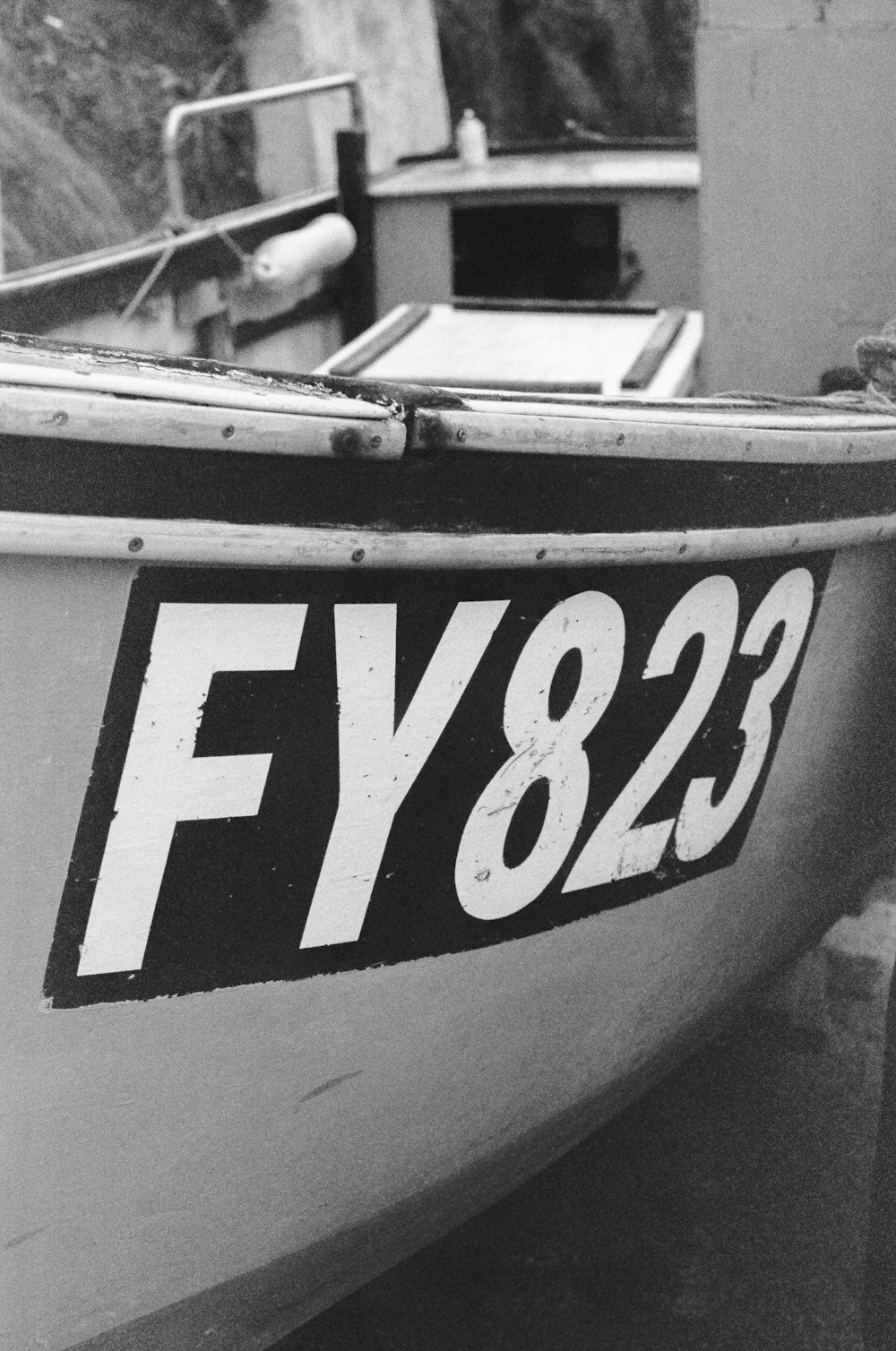 a close up of a boat with a number on it