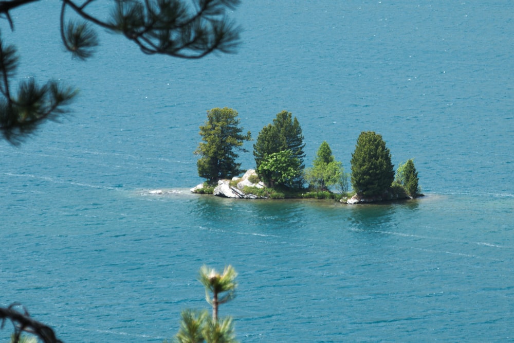 a small island in the middle of a lake