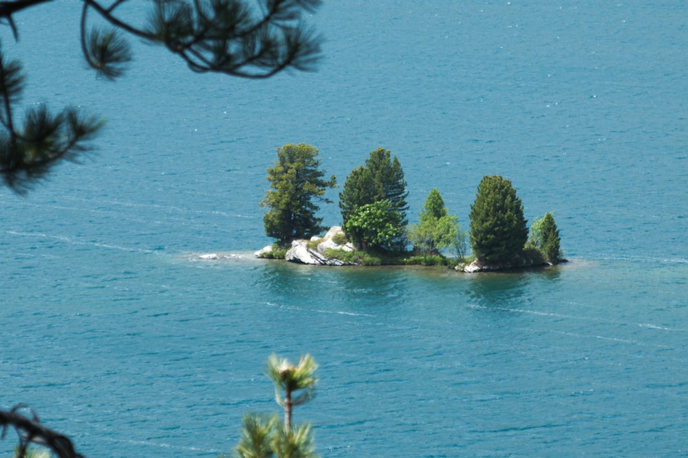 Una pequeña isla en medio de un lago