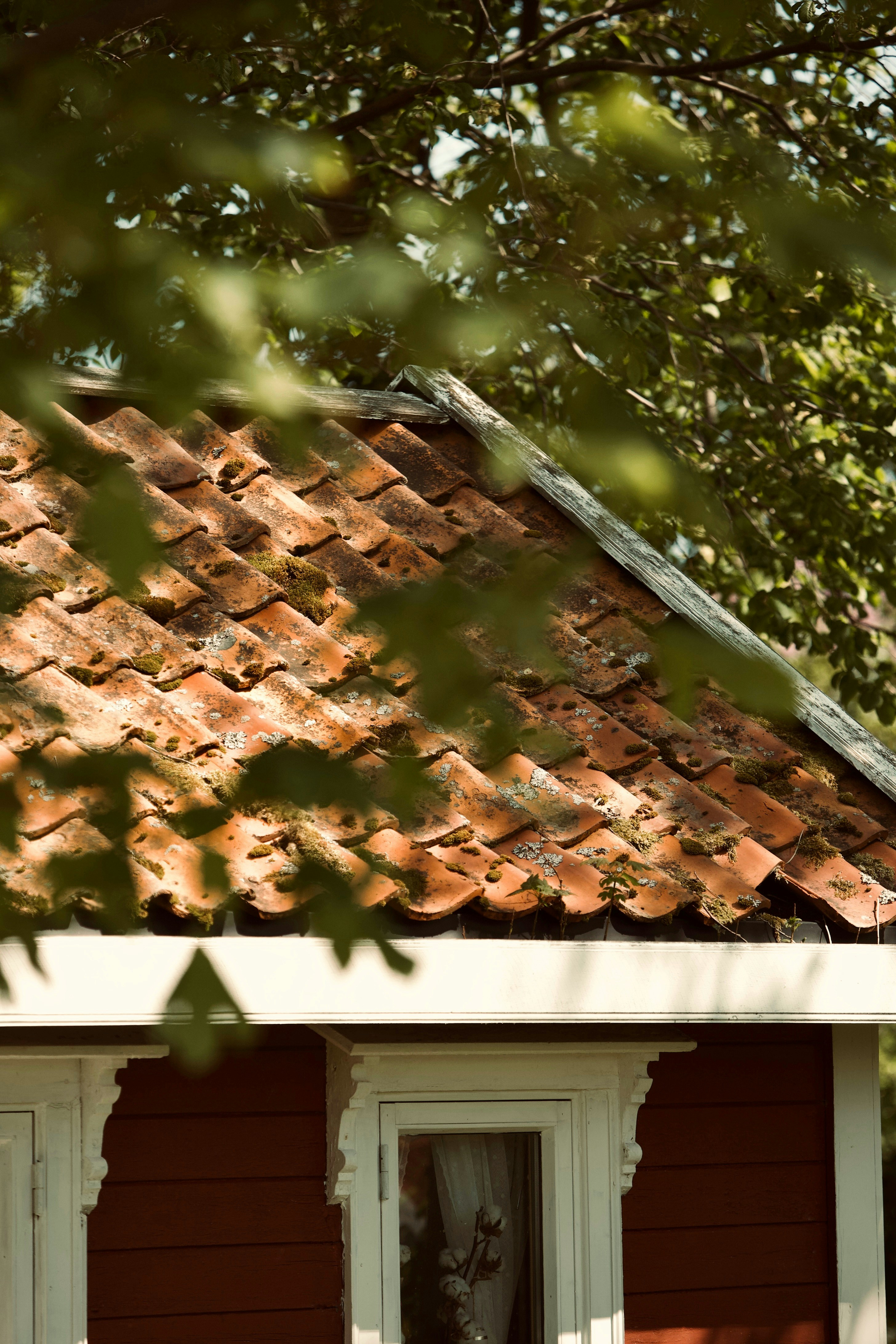 Roof filled with light brown stone tiles