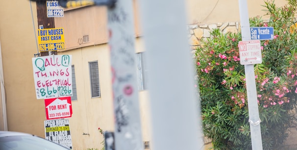 A lineup of various real estate signs ready for quick deployment across North Seattle.