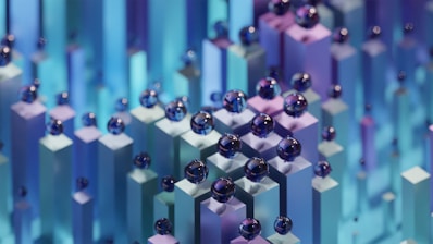 a group of blue and white cubes with a blue background