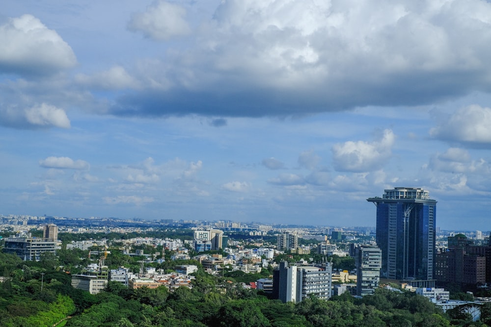 a view of a city with tall buildings