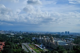 Panoramic view of Washington D.C. government buildings under clear skies.