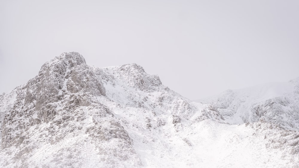 a mountain covered in snow on a cloudy day