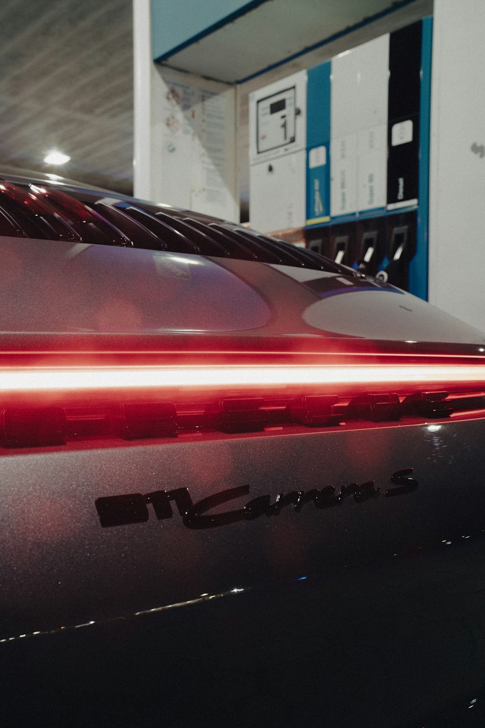 a close up of the tail lights of a car