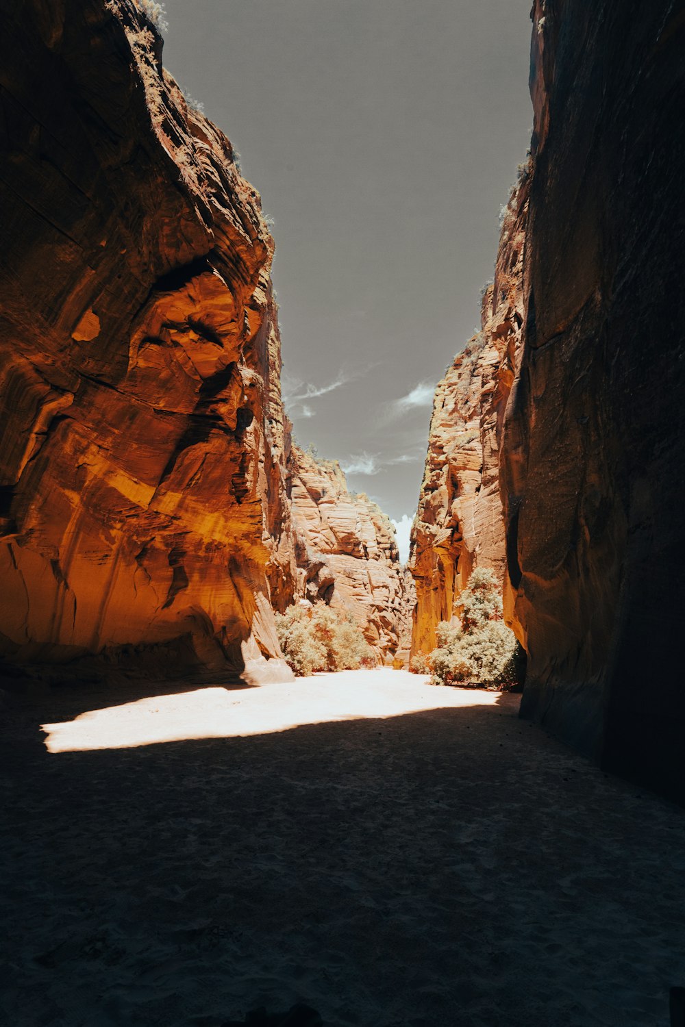 a narrow narrow canyon with a sunbeam in the middle