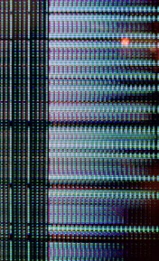 Close-up of a high-definition LED TV screen displaying a colorful nature scene.