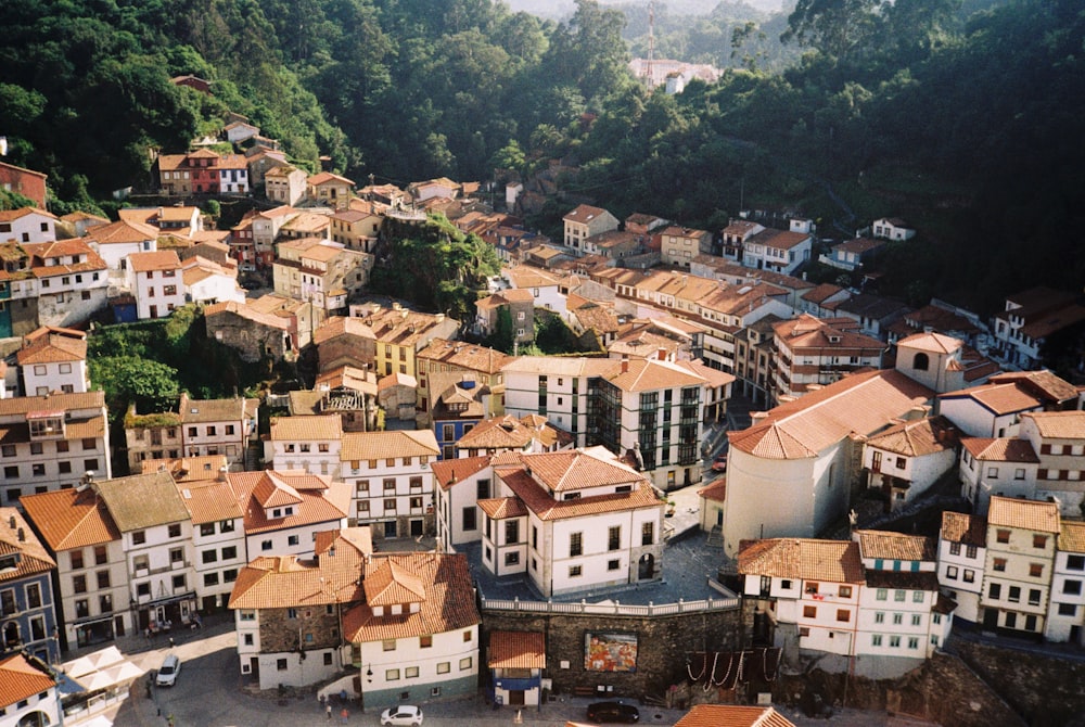 an aerial view of a city with many buildings