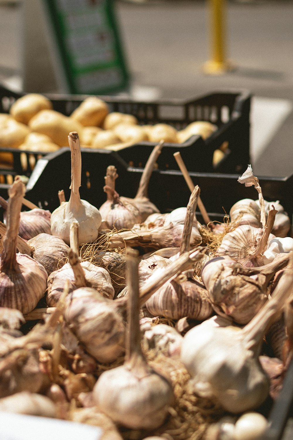 a pile of garlic sitting on top of a table