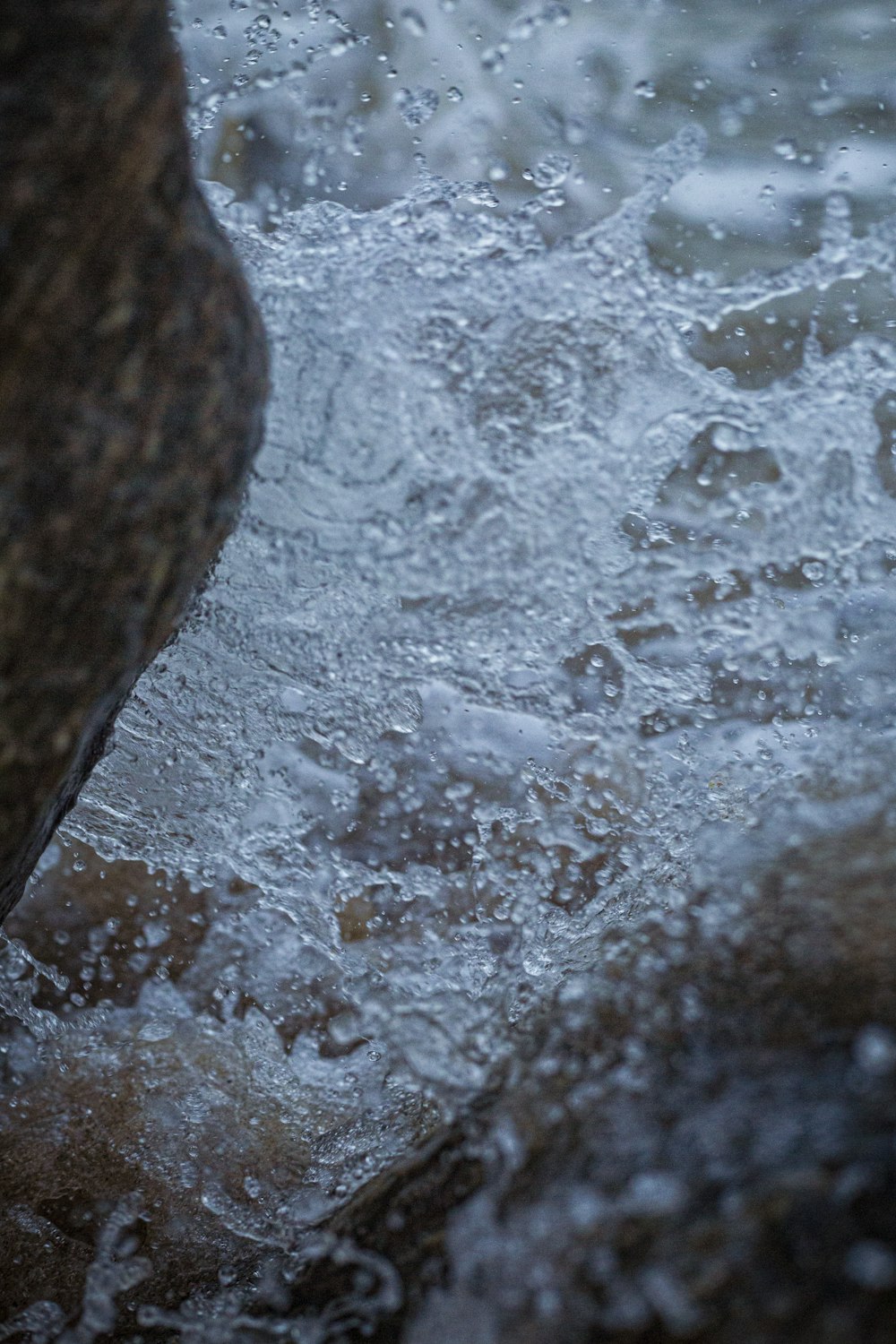 a close up of a rock in the water