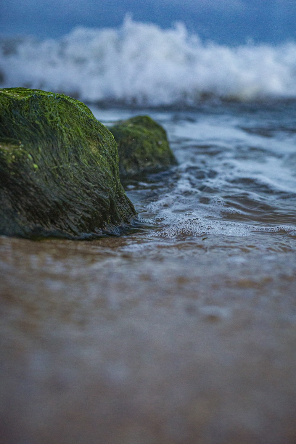 a close up of some rocks in the water