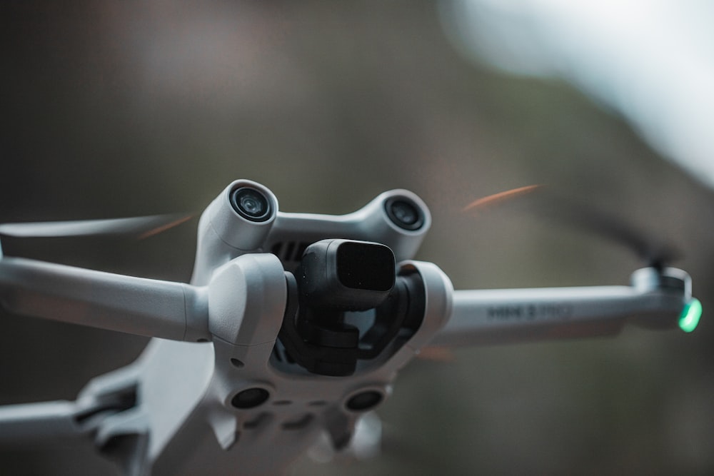 a close up of a small white and black object